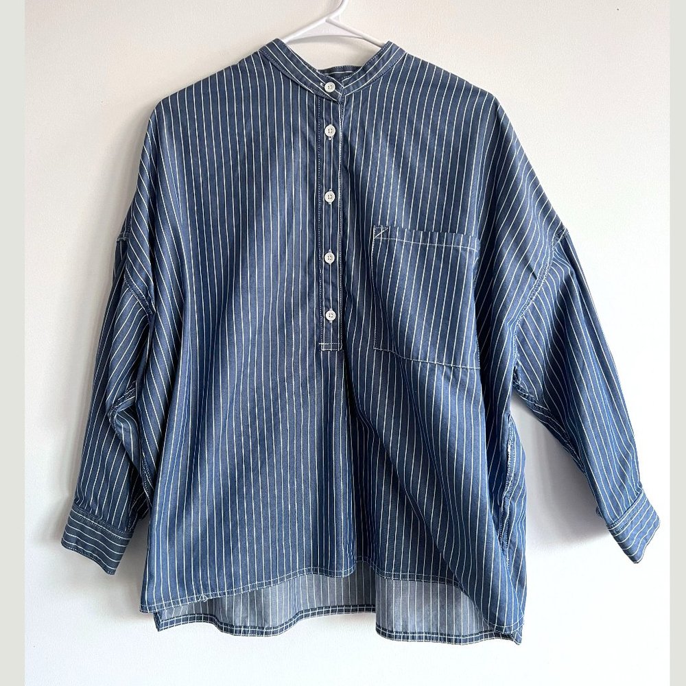 Pilgrim Surf Supply, 100% Japanese cotton stripe, womens popover shirt, S